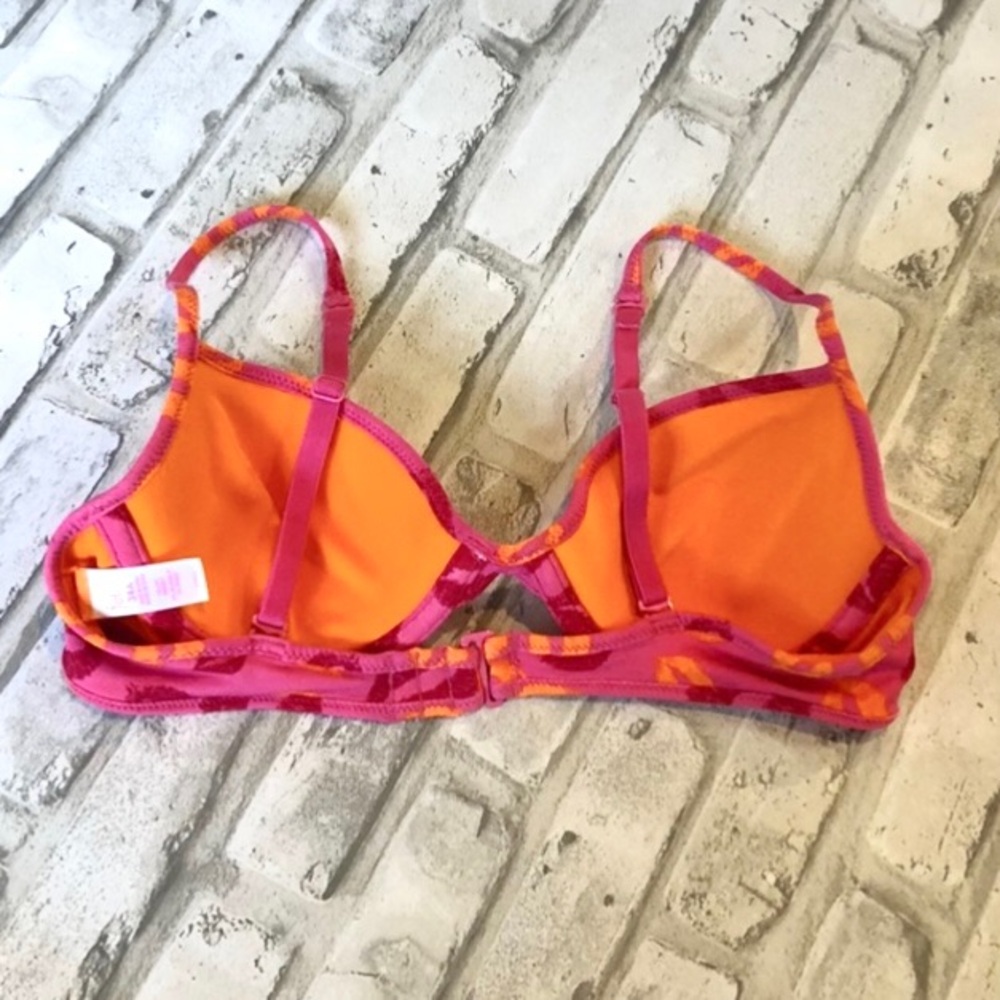 Flirtitude Kiss Print Bikini Top Pink and Orange Lips Swim Top Swimsuit Bra 34A - Picture 5 of 11